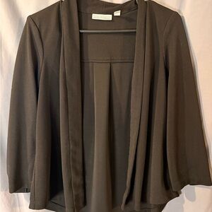 Dana Buchman Black Open Front 3/4 Sleeve Collarless Blouse M Solid Woven